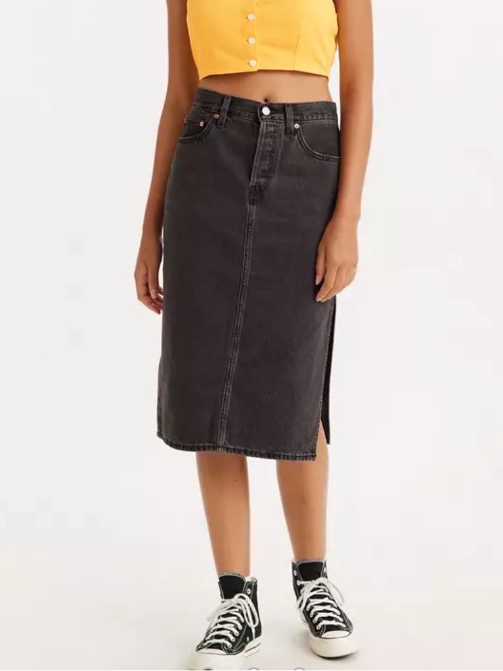 Levi's high rise denim midi skirt size 27 Washed Black
